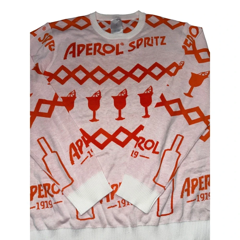 Aperol Spritz Logo Knit Sweater Orange White Alcohol Promo Pullover Womens Large